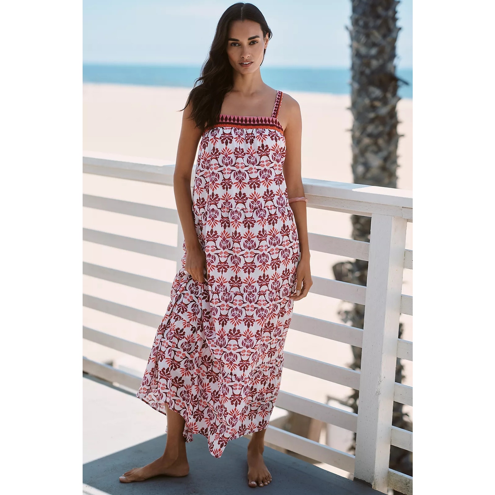 New Anthropologie Ro's Garden Natasha Cotton Square-Neck Maxi Dress $245 Medium